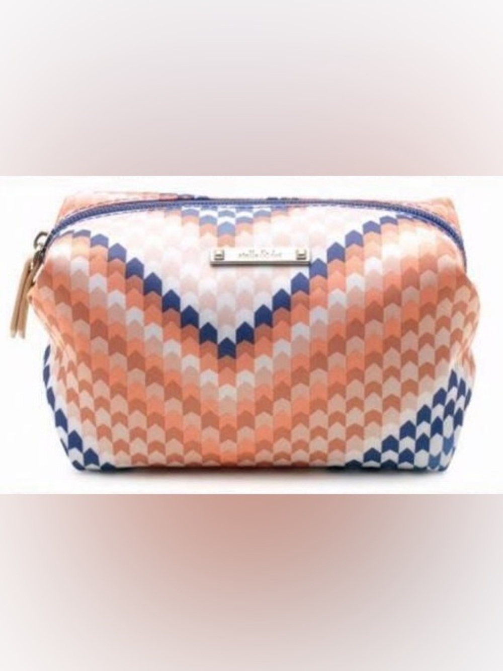 Stella and Dot Peach Navy Chevron Cosmetic Pouch